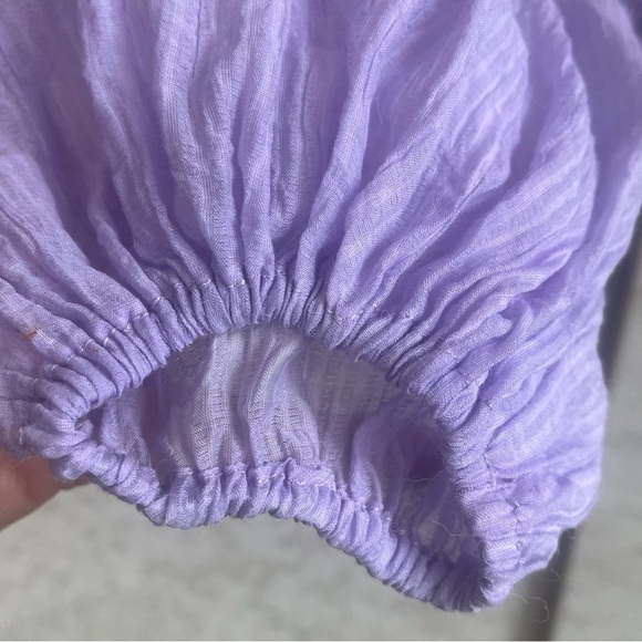 Astr Irwin Bustier Lilac Women's Smocked Crepe Long Puff Sleeve Top Sz M Pastel - Picture 7 of 14